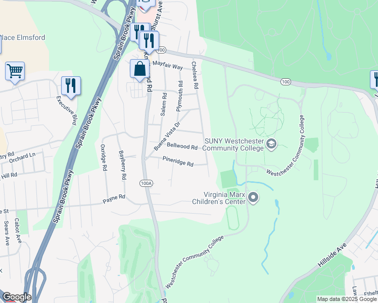 map of restaurants, bars, coffee shops, grocery stores, and more near 50 Bellwood Road in White Plains