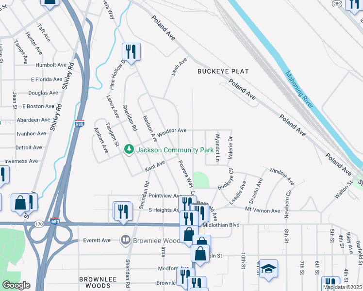 map of restaurants, bars, coffee shops, grocery stores, and more near 3548 Powers Way in Youngstown