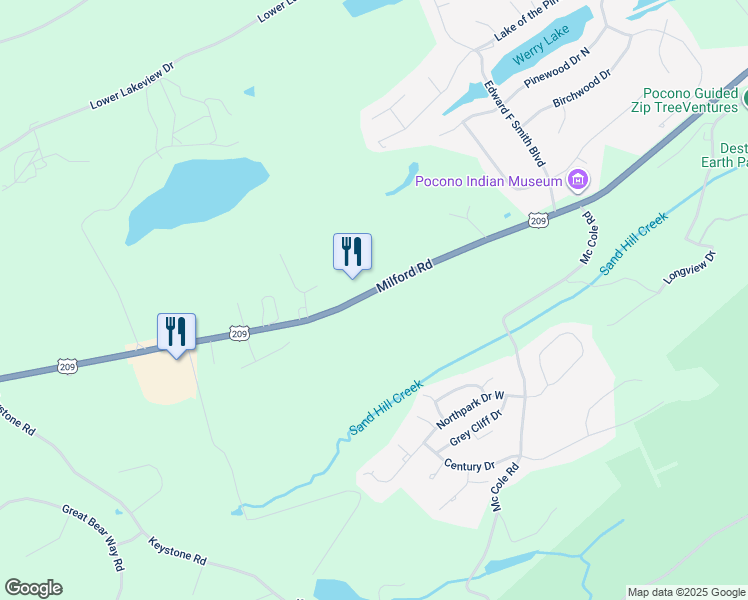 map of restaurants, bars, coffee shops, grocery stores, and more near 5260 Milford Road in East Stroudsburg