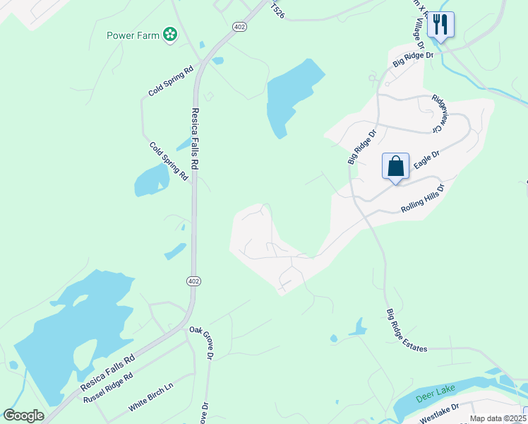 map of restaurants, bars, coffee shops, grocery stores, and more near 20 Tamarack Court in East Stroudsburg