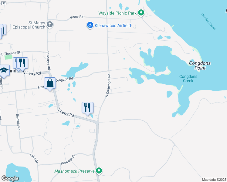 map of restaurants, bars, coffee shops, grocery stores, and more near 15A North Cartwright Road in Shelter Island