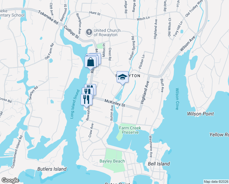 map of restaurants, bars, coffee shops, grocery stores, and more near 2 Pond Ridge Lane in Norwalk