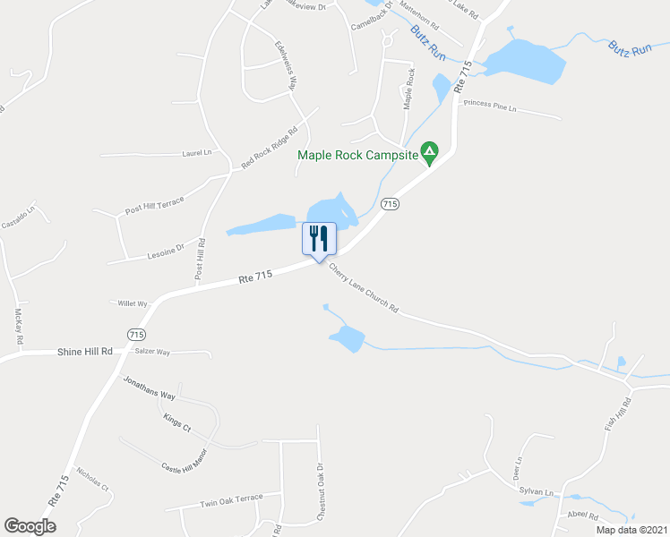 map of restaurants, bars, coffee shops, grocery stores, and more near 1 Cherry Lane Church Road in East Stroudsburg