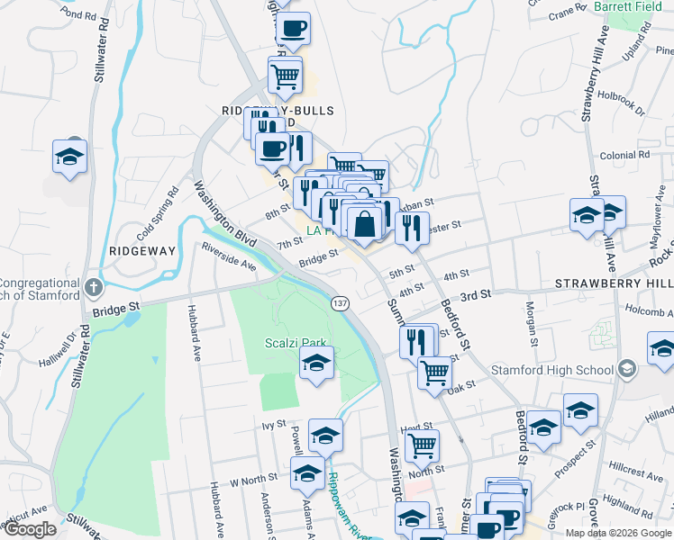 map of restaurants, bars, coffee shops, grocery stores, and more near in Stamford