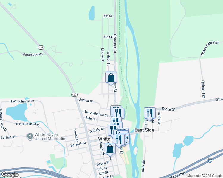 map of restaurants, bars, coffee shops, grocery stores, and more near 8 Middleburg Road in White Haven