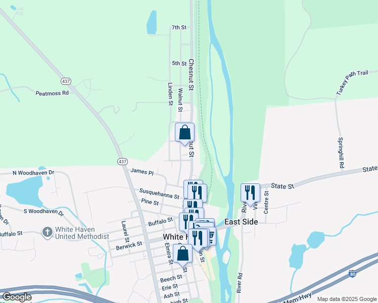 map of restaurants, bars, coffee shops, grocery stores, and more near 8 Middleburg Road in White Haven