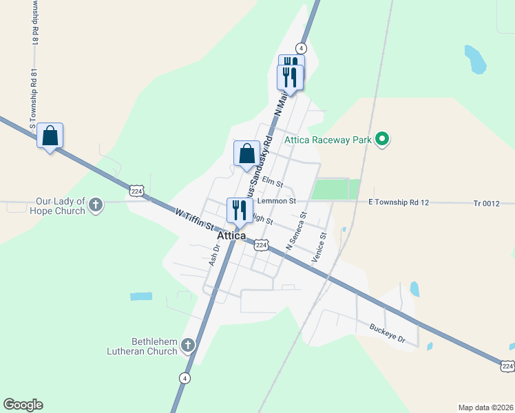 map of restaurants, bars, coffee shops, grocery stores, and more near 25 High Street in Attica