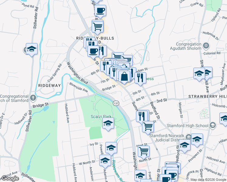 map of restaurants, bars, coffee shops, grocery stores, and more near in Stamford