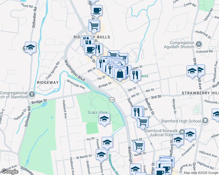 map of restaurants, bars, coffee shops, grocery stores, and more near in Stamford