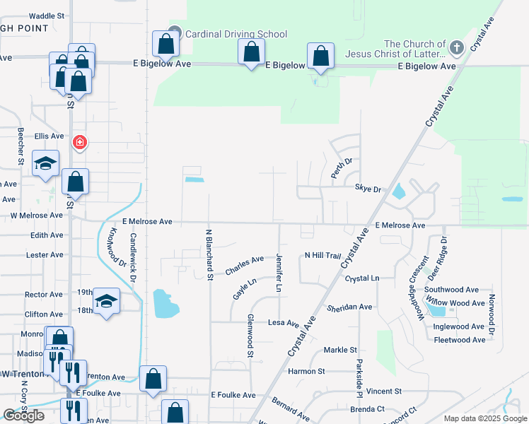 map of restaurants, bars, coffee shops, grocery stores, and more near 701 East Melrose Avenue in Findlay