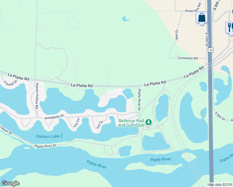 map of restaurants, bars, coffee shops, grocery stores, and more near 2013 Crappie Cove in Bellevue