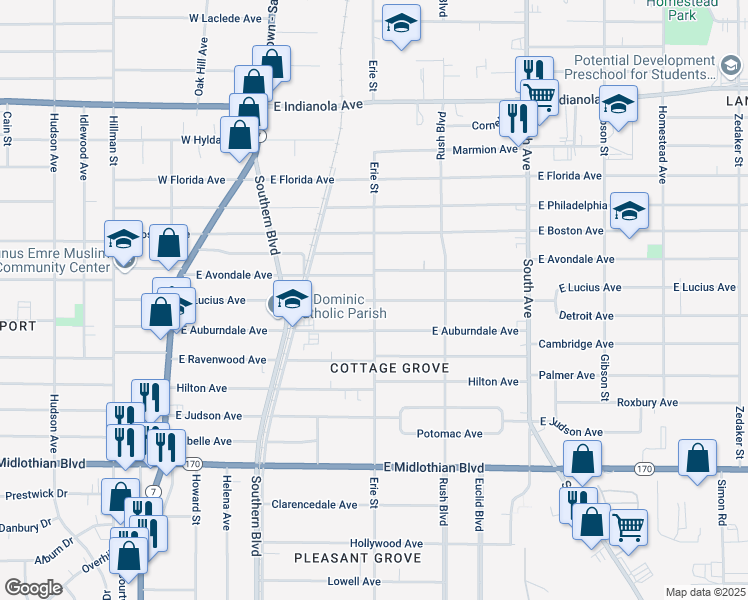 map of restaurants, bars, coffee shops, grocery stores, and more near 3298 Erie Street in Youngstown