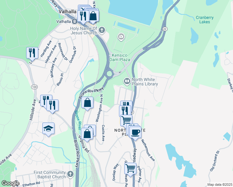 map of restaurants, bars, coffee shops, grocery stores, and more near 21 Clove Road in White Plains