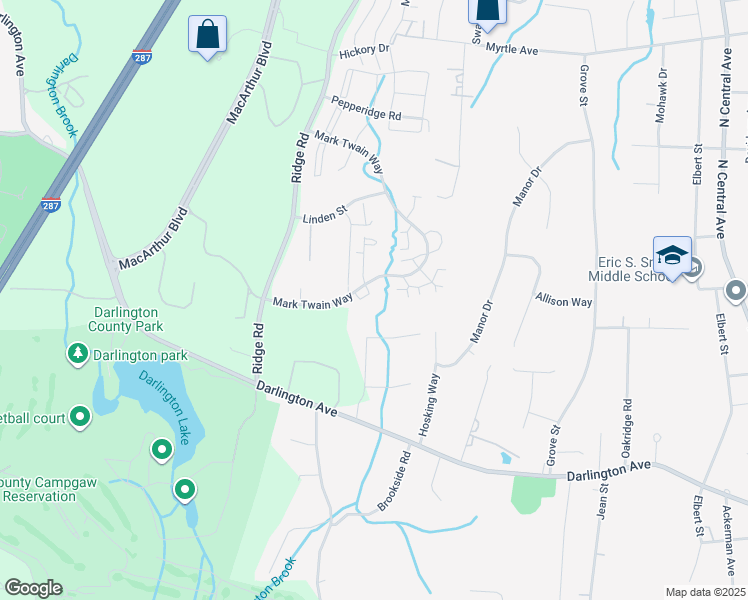 map of restaurants, bars, coffee shops, grocery stores, and more near 1809 Faulkner Court in Mahwah