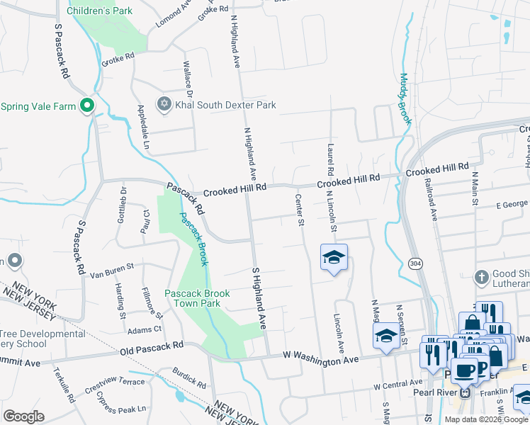map of restaurants, bars, coffee shops, grocery stores, and more near 276 West Crooked Hill Road in Pearl River