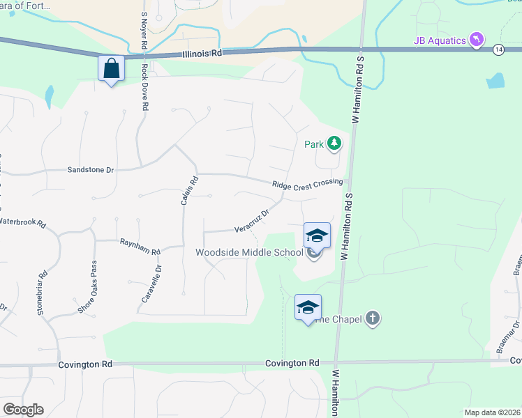 map of restaurants, bars, coffee shops, grocery stores, and more near 13403 Plumbago Ct in Fort Wayne