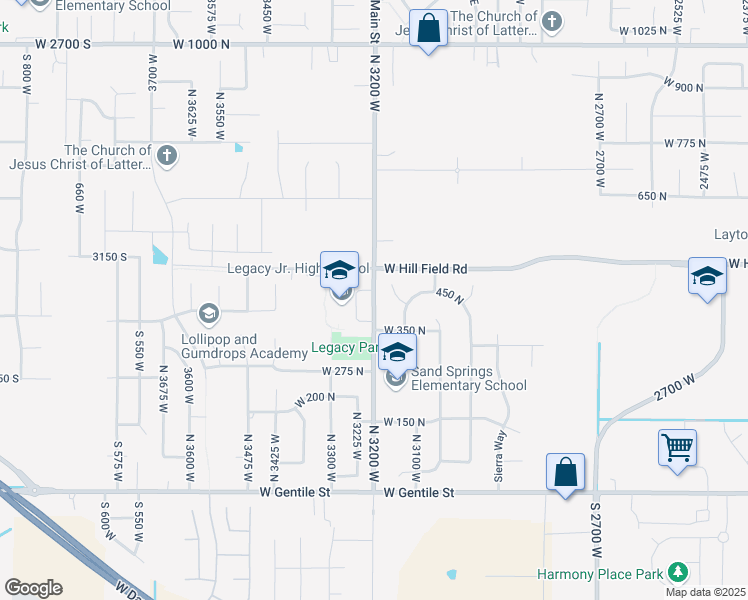 map of restaurants, bars, coffee shops, grocery stores, and more near 411 North 3200 West in Layton