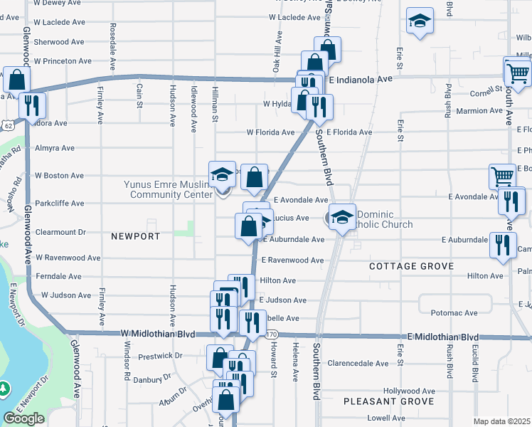 map of restaurants, bars, coffee shops, grocery stores, and more near 3200 Market Street in Youngstown