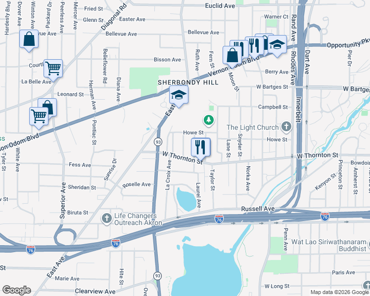 map of restaurants, bars, coffee shops, grocery stores, and more near 993 Celina Avenue in Akron