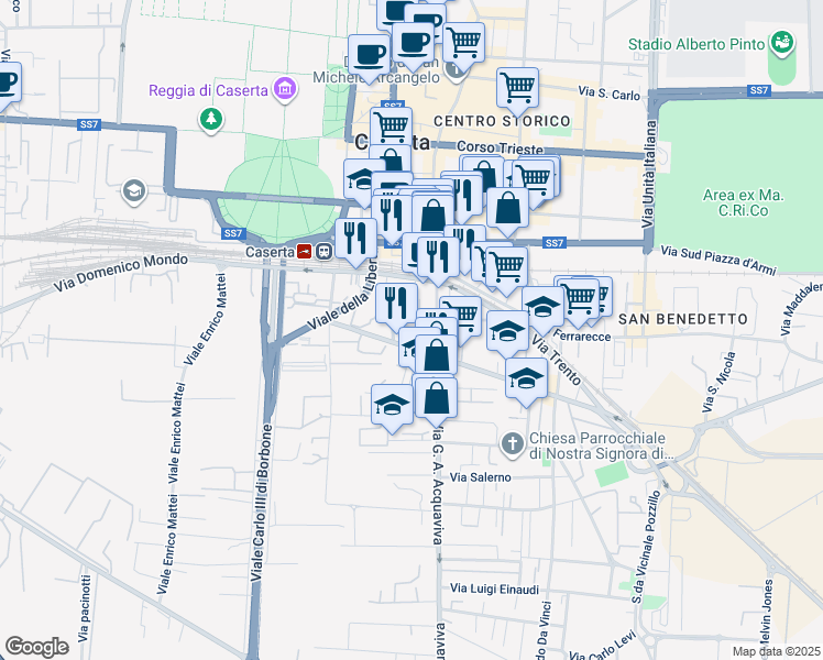 map of restaurants, bars, coffee shops, grocery stores, and more near 41 Via Giulio Antonio Acquaviva in Caserta