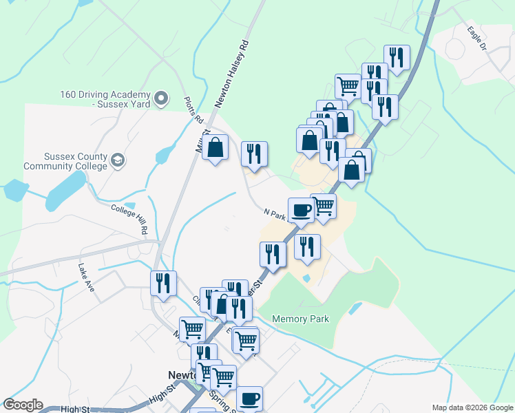 map of restaurants, bars, coffee shops, grocery stores, and more near 11 North Park Drive in Newton