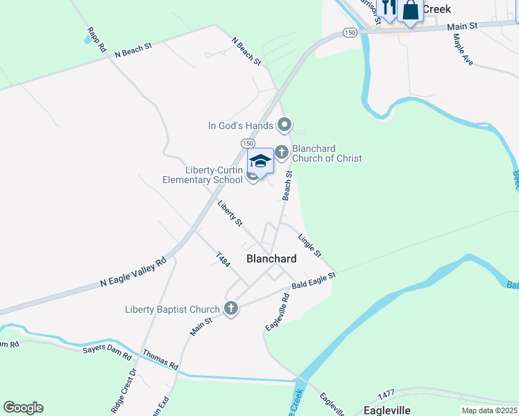 map of restaurants, bars, coffee shops, grocery stores, and more near in Blanchard