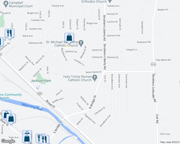 map of restaurants, bars, coffee shops, grocery stores, and more near 60 Notre Dame Drive in Campbell