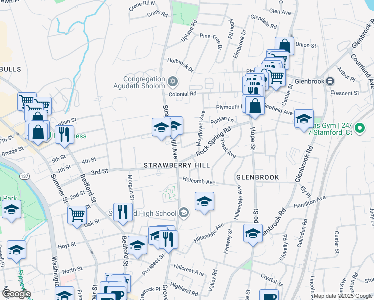 map of restaurants, bars, coffee shops, grocery stores, and more near 24 Hackett Circle South in Stamford