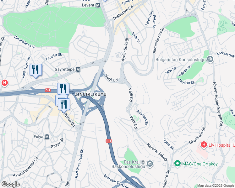 map of restaurants, bars, coffee shops, grocery stores, and more near 2 Koru Sokağı in Beşiktaş