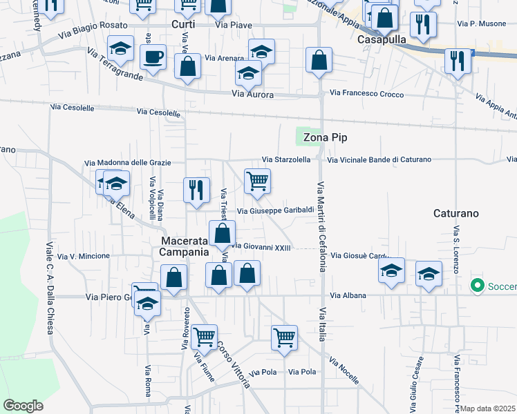 map of restaurants, bars, coffee shops, grocery stores, and more near 3 Via Paolo Borsellino in Macerata Campania