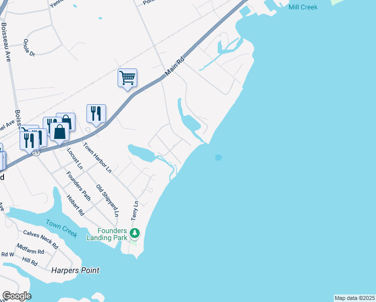 map of restaurants, bars, coffee shops, grocery stores, and more near 1728 Arshamomaque Avenue in Southold