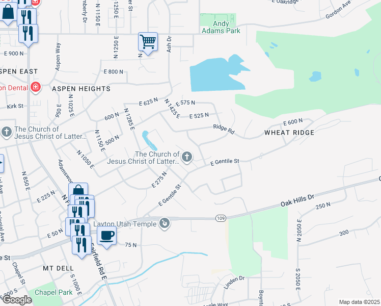 map of restaurants, bars, coffee shops, grocery stores, and more near 464 Wilcox Way in Layton