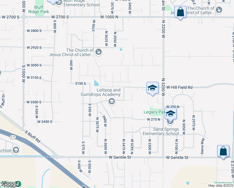 map of restaurants, bars, coffee shops, grocery stores, and more near 454 North 3550 West in Layton