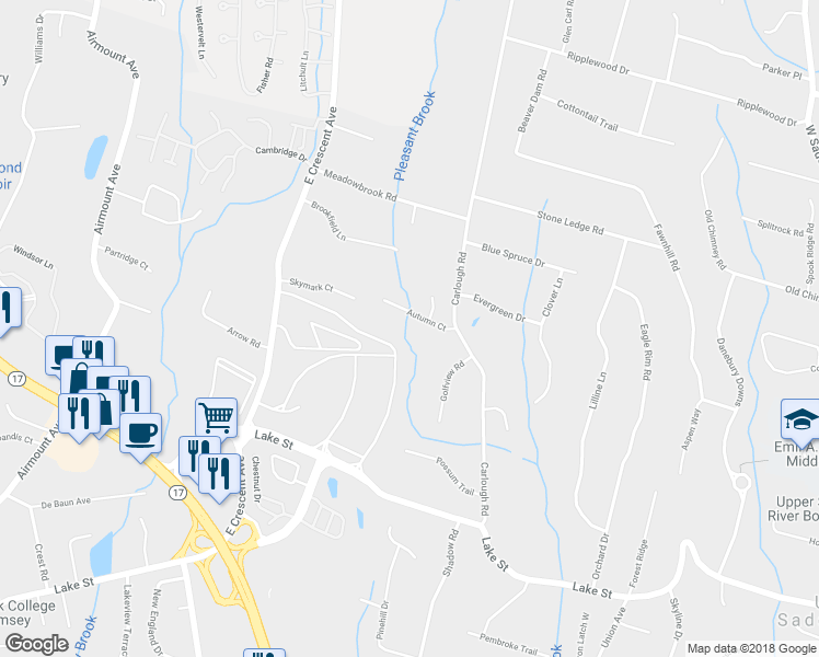 map of restaurants, bars, coffee shops, grocery stores, and more near 10 Autumn Court in Saddle River