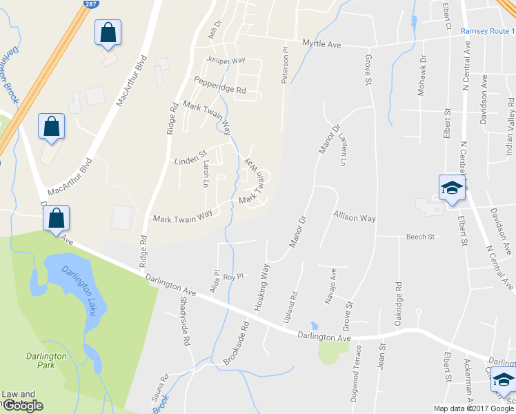 map of restaurants, bars, coffee shops, grocery stores, and more near 2208 Hemingway Lane in Mahwah
