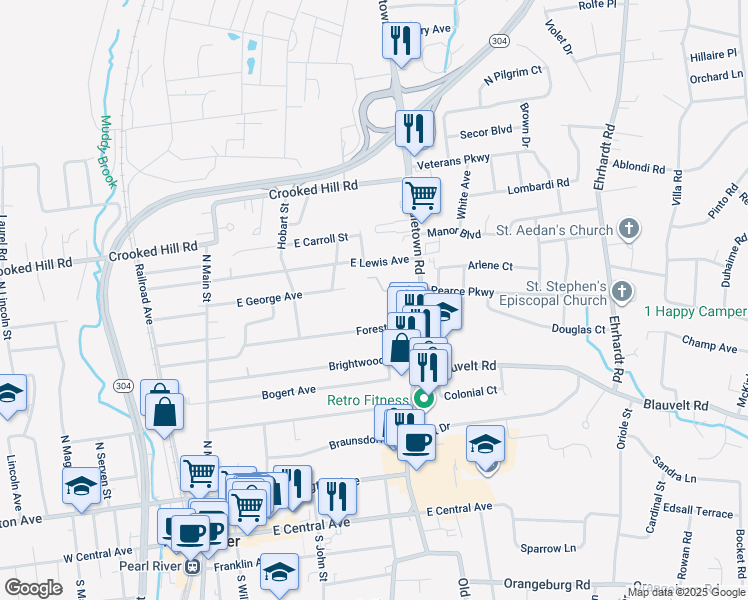 map of restaurants, bars, coffee shops, grocery stores, and more near 221 North Middletown Road in Tappan