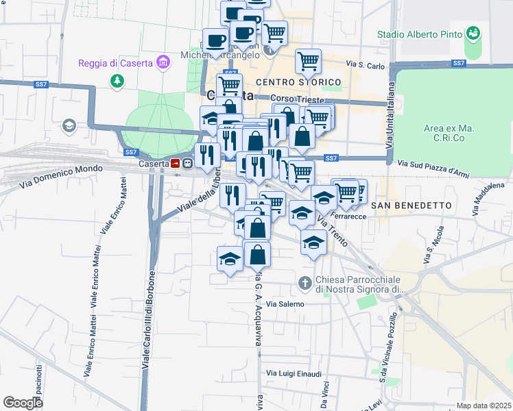 map of restaurants, bars, coffee shops, grocery stores, and more near 41 Via Giulio Antonio Acquaviva in Caserta