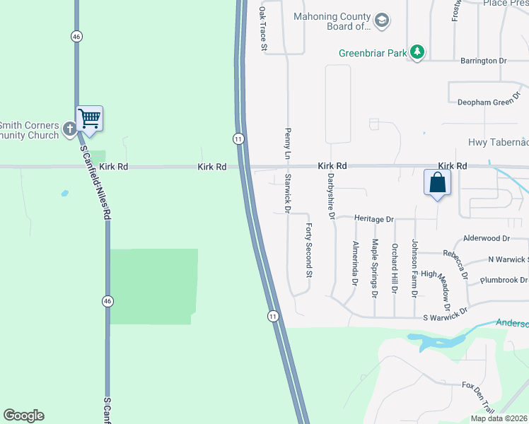 map of restaurants, bars, coffee shops, grocery stores, and more near 3222 Forty Second Street in Canfield