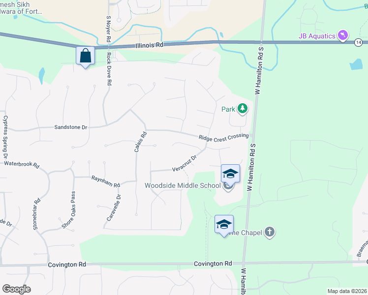 map of restaurants, bars, coffee shops, grocery stores, and more near 13403 Plumbago Ct in Fort Wayne