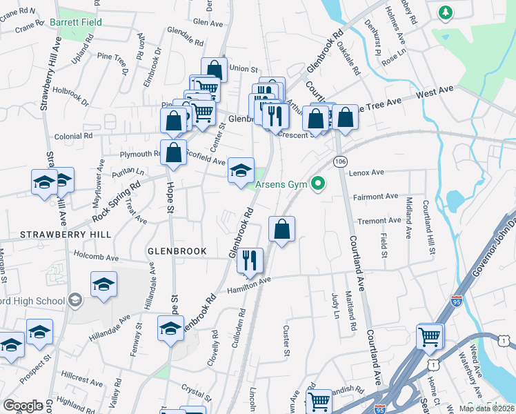 map of restaurants, bars, coffee shops, grocery stores, and more near 8 Windell Place in Stamford