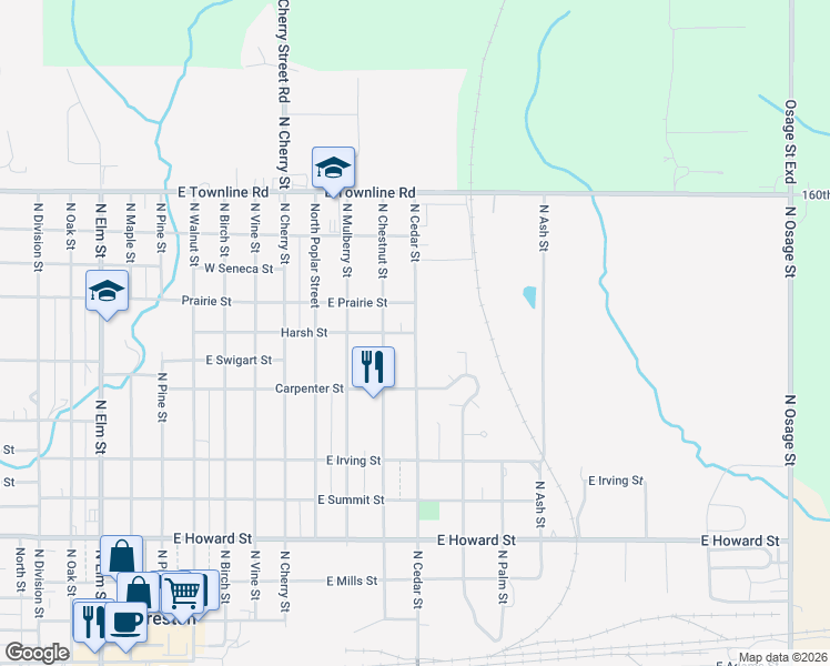map of restaurants, bars, coffee shops, grocery stores, and more near 901 North Cedar Street in Creston