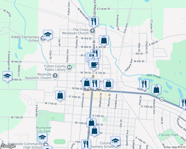 map of restaurants, bars, coffee shops, grocery stores, and more near 718 Main Street in Rochester