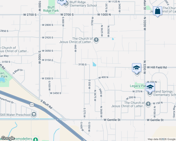 map of restaurants, bars, coffee shops, grocery stores, and more near 3204 South 550 West in Syracuse
