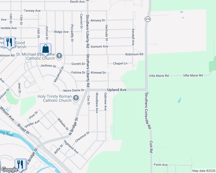 map of restaurants, bars, coffee shops, grocery stores, and more near 3396 Fairlawn Avenue in Lowellville