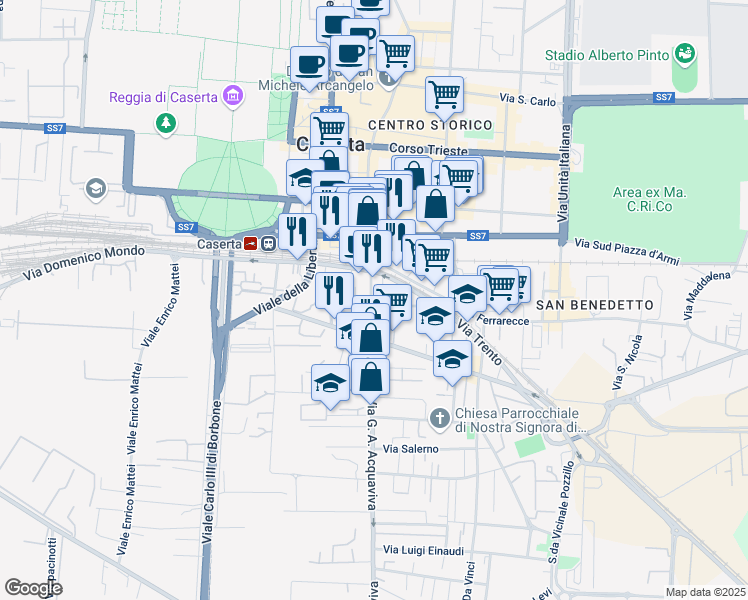 map of restaurants, bars, coffee shops, grocery stores, and more near 41 Via Giulio Antonio Acquaviva in Caserta