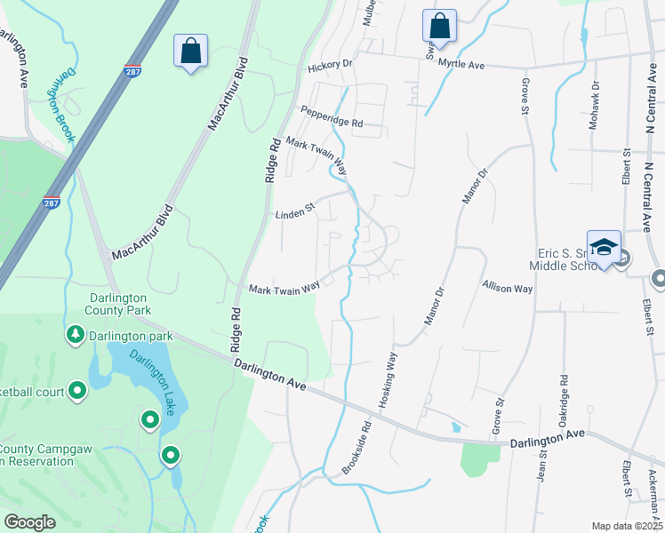 map of restaurants, bars, coffee shops, grocery stores, and more near 1809 Faulkner Court in Mahwah