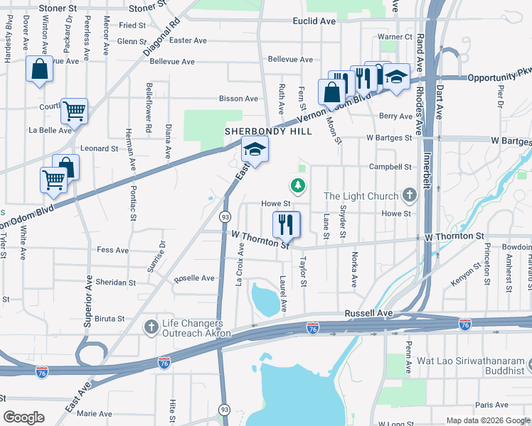 map of restaurants, bars, coffee shops, grocery stores, and more near 993 Celina Avenue in Akron