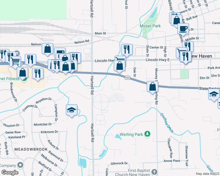map of restaurants, bars, coffee shops, grocery stores, and more near 942 Cottonwood Drive in New Haven