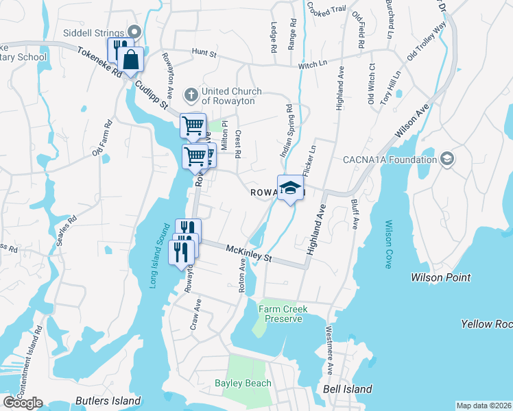 map of restaurants, bars, coffee shops, grocery stores, and more near 42 Wilson Avenue in Norwalk