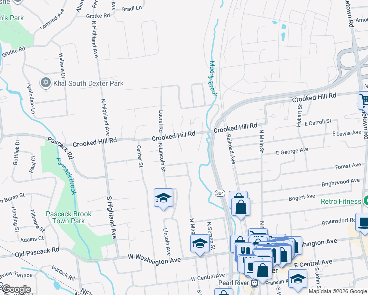 map of restaurants, bars, coffee shops, grocery stores, and more near 15 Hunderfund Lane in Pearl River